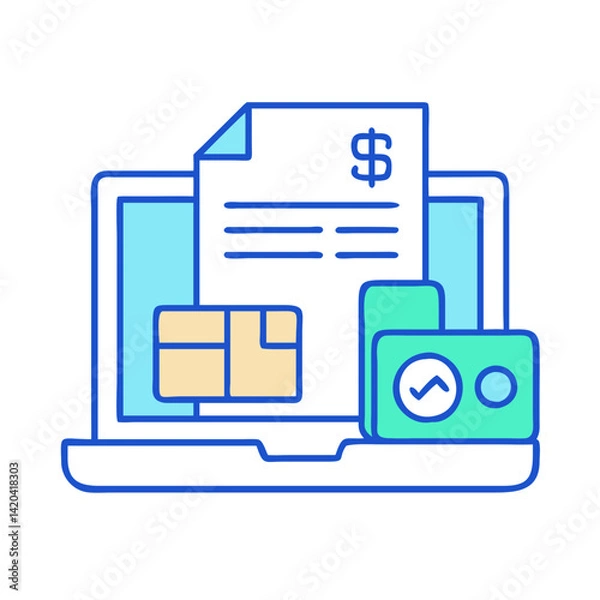 Obraz Online accounting software with document, credit card concept