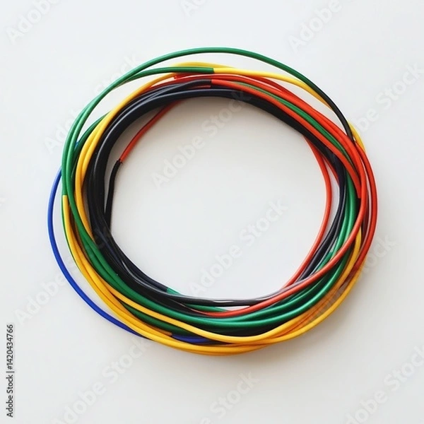 Fototapeta Colorful wires circle with white background. (2)