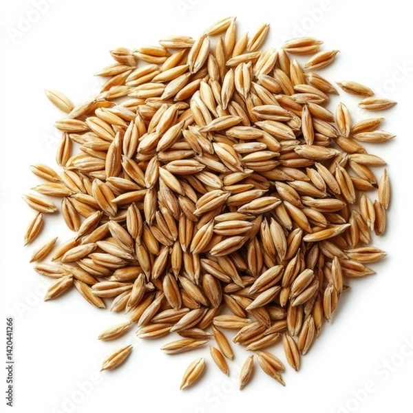 Fototapeta A close up view of a pile of oat grains on a white surface in detail