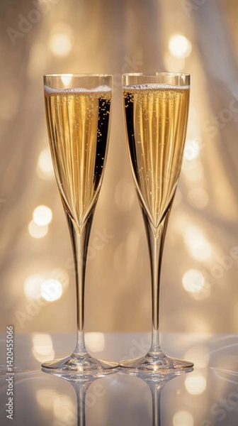 Fototapeta Two Elegant Champagne Glasses Clinking Together