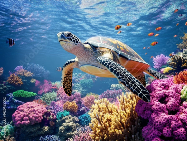 Fototapeta Underwater Coral Reef with Diverse Marine Life