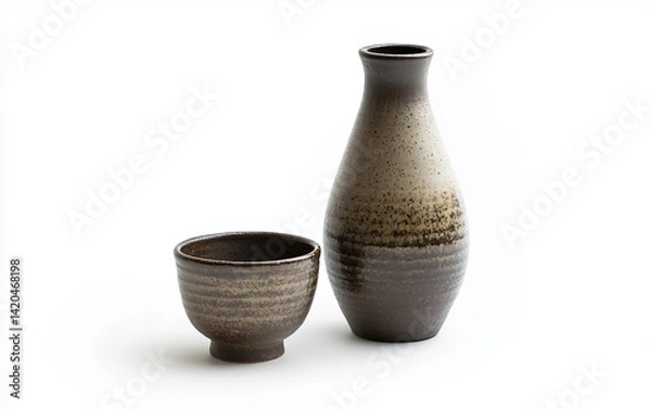 Fototapeta Japanese Sake Bottle and Cup Set" Isolated on white background.