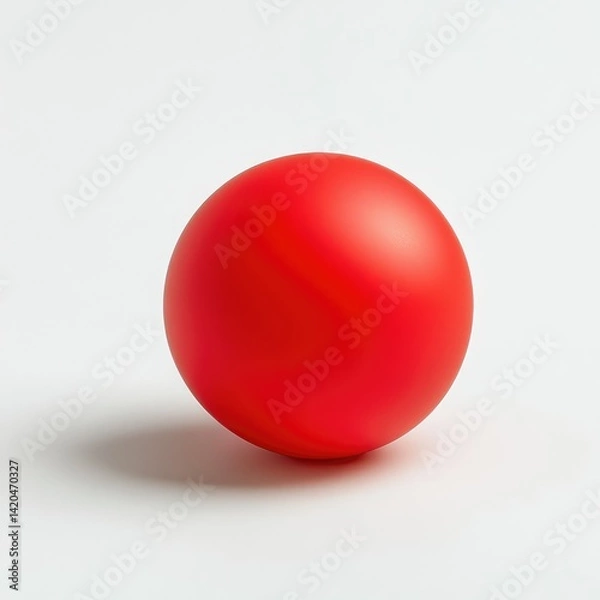Fototapeta A single red sphere sits on a white surface casting a soft shadow below