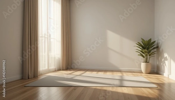 Fototapeta Bright and Minimalistic Interior Space With Natural Light and Indoor Plant in a Serene Setting