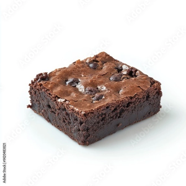 Obraz A square chocolate brownie with chocolate chips on a white background