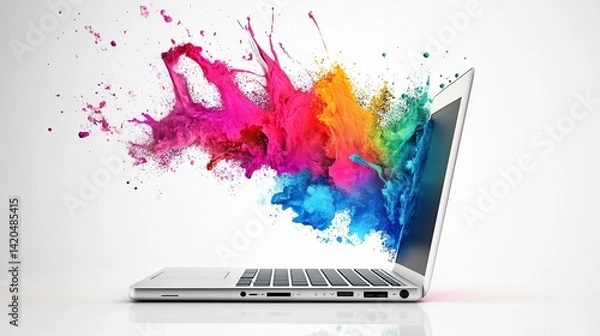 Obraz Colorful Paint Explodes from Laptop.