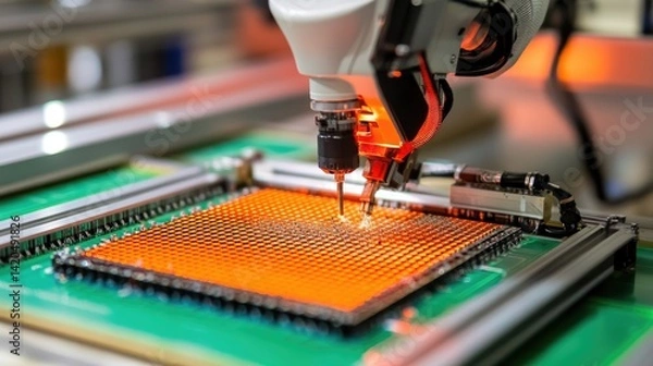 Obraz Automated Robotic Drilling of Circuit Board in Manufacturing Plant