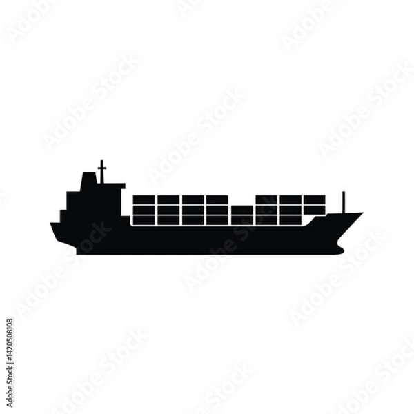 Fototapeta Container Ship Silhouette Vector Illustration For Global Trade And Maritime Transport