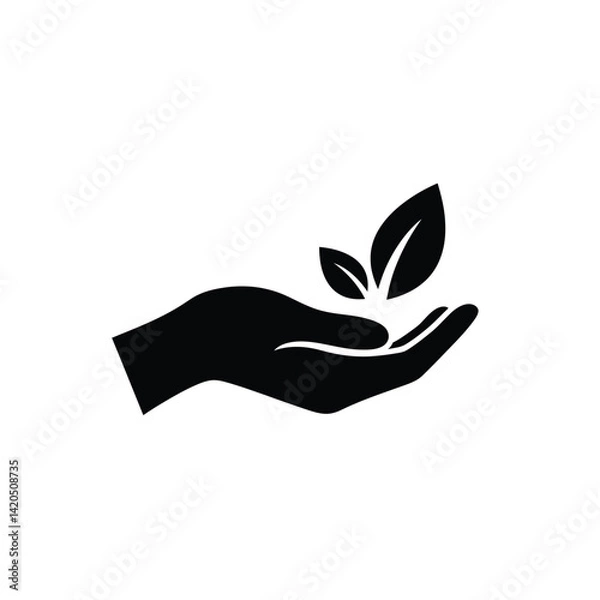 Fototapeta Hand Holding Plant Leaves Representing Growth And Environmental Sustainability Vector Icon