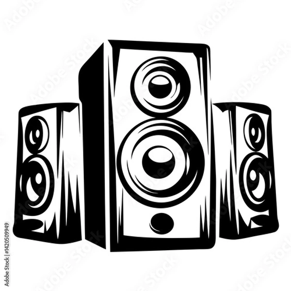 Fototapeta Stylish monochrome illustration of a set of three speakers in a modern style