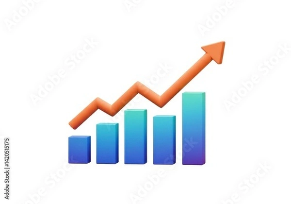 Fototapeta Growth chart business success and financial progress isolated on white background