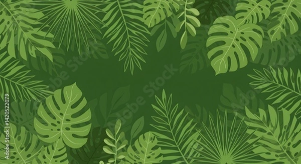 Fototapeta Tropical Green Leaves Background - Nature Foliage Pattern.