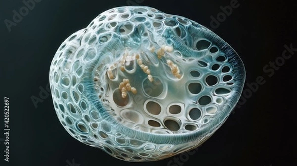 Fototapeta A translucent structure containing small organic golden spheres