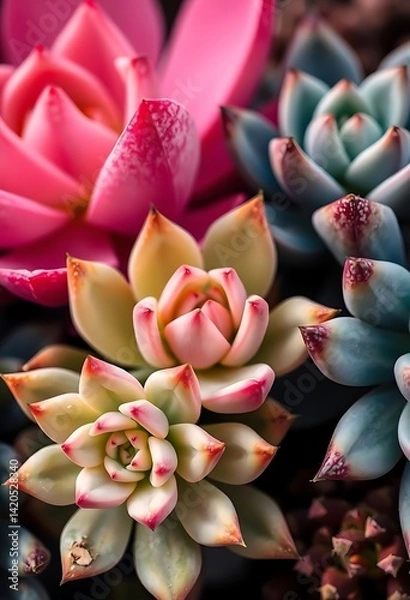 Fototapeta close up of a bunch of different types of flowers