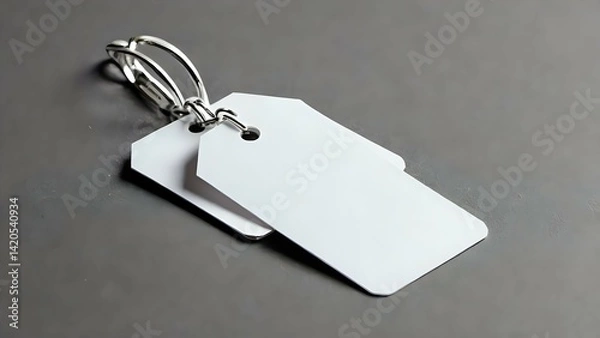 Fototapeta Two Blank White Tags Mockup with Metal Ring on Gray Surface