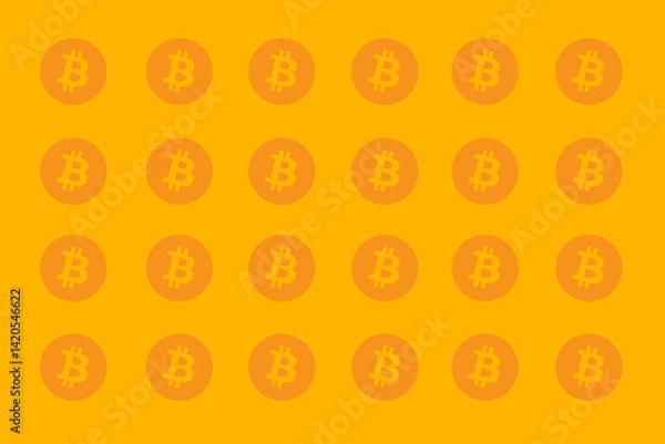 Fototapeta Repeating bitcoin symbols on a bright yellow background create a vibrant pattern for cryptocurrency enthusiasts