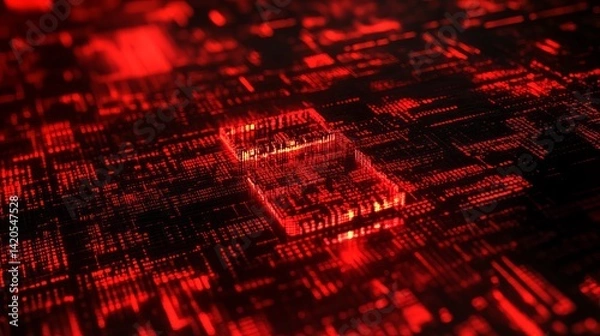 Fototapeta Abstract Red Digital Circuit Board Technology Background Futuristic Glowing Lines Modern Design High Tech Innovation Digital Art Network Data Red Light Electronic System Powerful Technology Innovation