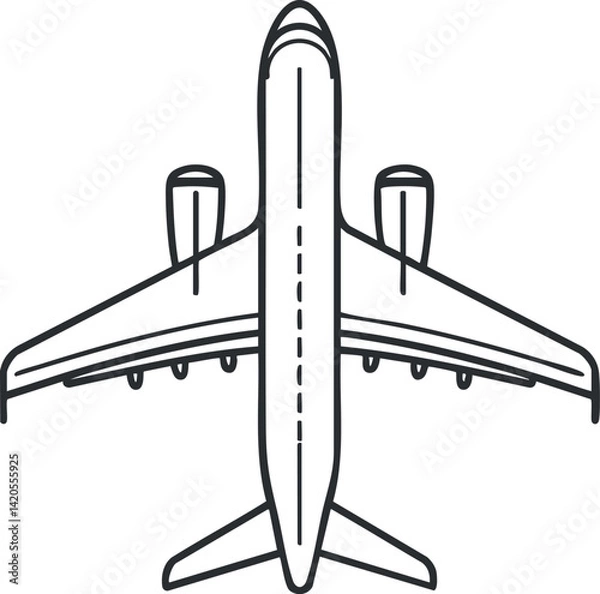 Fototapeta Outline illustration of an airplane viewed from above showcasing its wings and engines