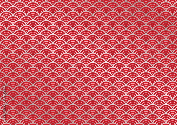 Fototapeta 波のイメージの和柄背景　赤と銀