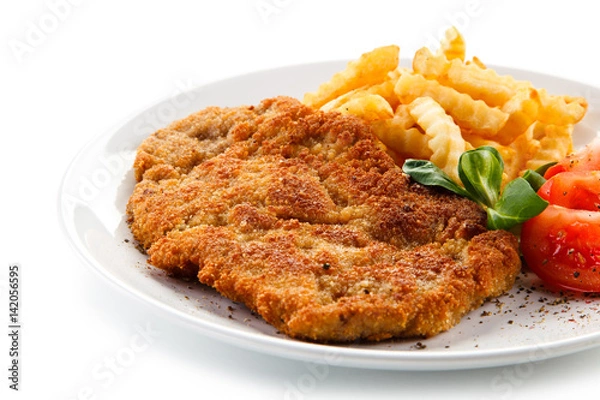 Obraz Fried pork chop with french fries
