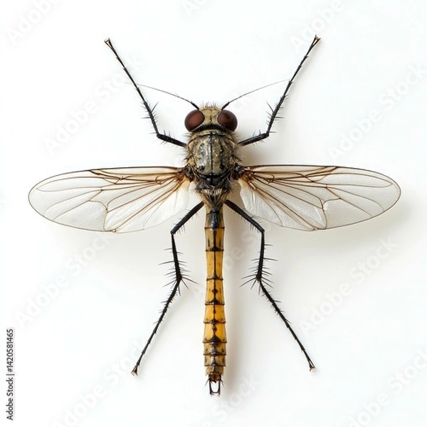 Fototapeta Detailed Macro Photography of an Insect, showcasing its intricate wings and body structure. A captivating image for nature and science enthusiasts.