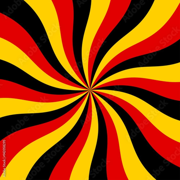 Fototapeta Sunburst red, black and yellow vector background. Abstract swirl graphic design for wallpaper, banner and backdrop.