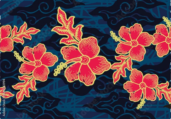 Fototapeta Indonesian Batik Motif with a very beautiful Hibiscus pattern