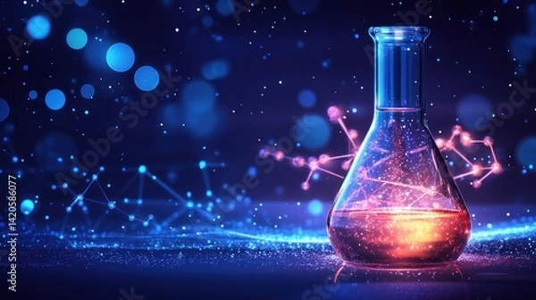 Obraz Glow Flask in Laboratory, Network Background