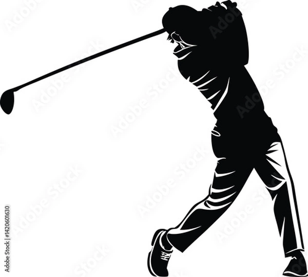 Obraz Silhouette of Precision: An artistic silhouette captures a golfer mid-swing, embodying precision, power, and the pursuit of the perfect shot.
