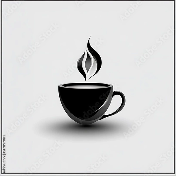 Obraz Sleek black coffee cup with steam, minimalist design
