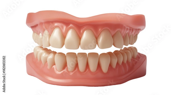 Fototapeta Dentures: A detailed view of a set of dentures. It's a testament to the advancements in modern dentistry, offering a clear insight into the anatomical structure of the mouth.