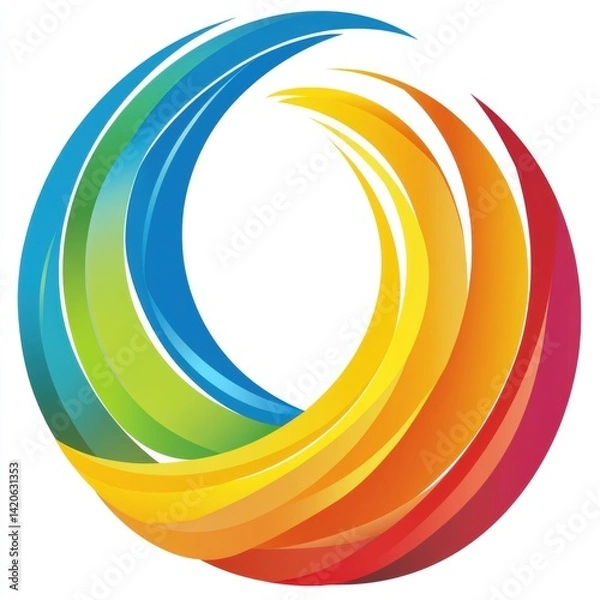Fototapeta Abstract colorful circle design with layered flowing shapes radiating from blue to red creating dynamic swirling effect