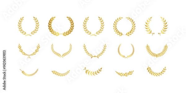 Fototapeta Set of wreaths and branches with leaves. Hand drawing laurel wreaths and branches collection. Laurels wreaths, swirls, twigs and flower ornaments. Herbs, flowers and plants elements. Design elements.