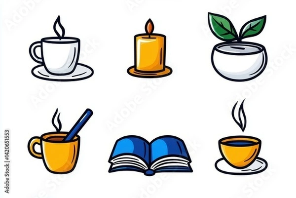 Obraz A cozy arrangement of drinks, a candle, and a book, perfect for relaxation.