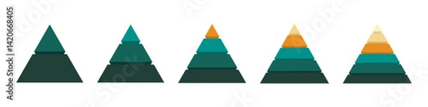 Fototapeta Colorful pyramid. Triangle diagram infographic set. Conceptual progression of pyramid. 2, 3, 4, 5, and 6 parts	