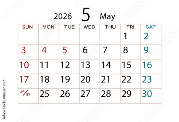 Obraz 2026年カレンダー5月(2)