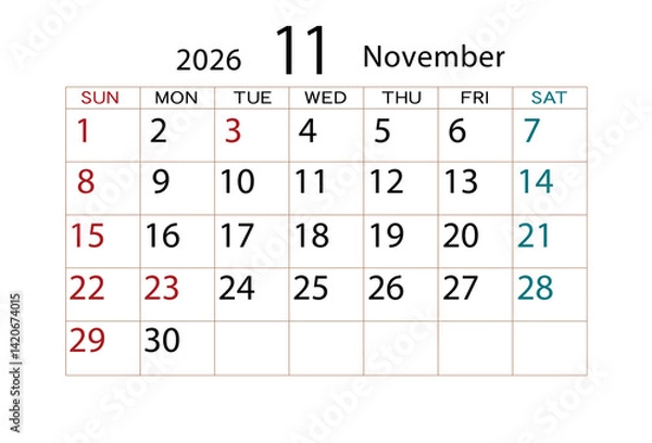 Obraz 2026年カレンダー11月(2)