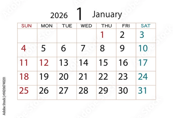 Obraz 2026年カレンダー1月(2)