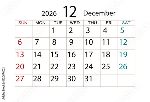 Obraz 2026年カレンダー12月(2)