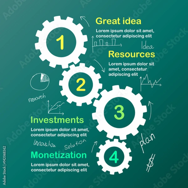 Fototapeta Business infographic template with gears cogwheels fsteps