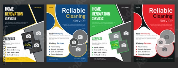 Obraz Home Renovation Service Flyer Design Template. Modern House Renovation Flyer, Professional Home Improvement Services and Cleaning Service Flyer Template Design. Housekeeping and Sanitization Service .