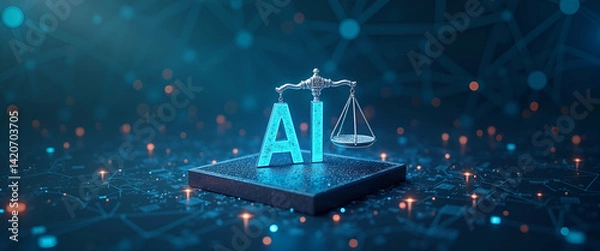 Fototapeta Illustration of Business Ethics: AI Ethics, AI Law, and Compliance in Machine Learning - Conceptual Image with Empty Space for Text