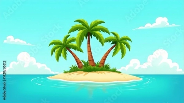 Obraz Colorful cartoon illustration of a small tropical island.