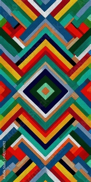 Fototapeta Vibrant Geometric Textile: A Symphony of Colorful Zigzags and Diamonds
