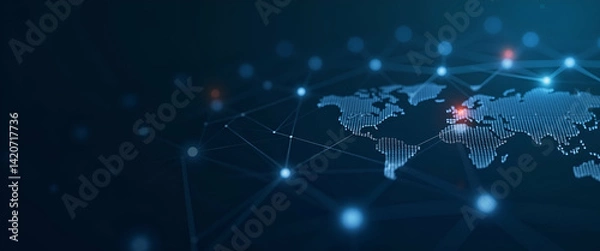 Fototapeta Minimalist Wallpaper Design: Abstract Network Diagrams & Digital Connection Lines for Cross-Border Payments with Fintech Icons & Ample Empty Space