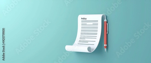 Fototapeta Photo realistic policy document and pen icon design, ample space for text and graphics, ideal for illustrating insurance practices, policy themes, and protection culture.