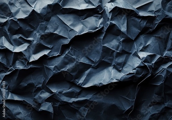 Fototapeta Dark Crinkled Paper Texture with Deep Shadows and Highlights for Background and Design Projects
