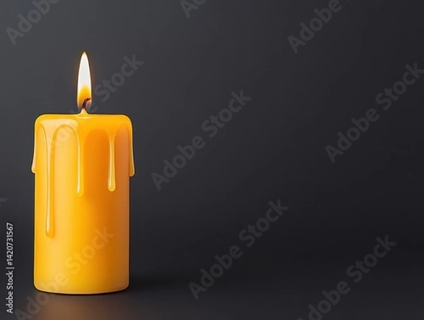 Obraz Single yellow candle flame on dark background
