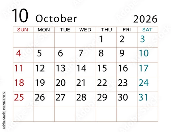 Obraz 2026年カレンダー　10月(2)