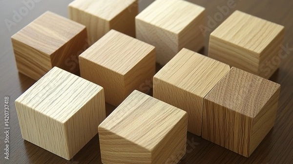 Fototapeta Wooden cube blocks arranged in a clean, minimalist design, symbolizing simplicity and order